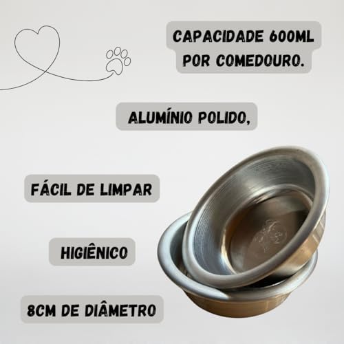 Comedouro Duplo Elevado para Cães e Gatos, Tigelas em Aluminio (Médio)