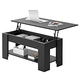AOOU Lift Top Coffee Table with Hidden Storage Compartment, Retro Rising Desktop Central Table with