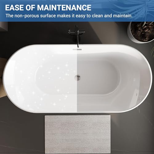 GarveeHome 67" Freestanding Bathtub, Acrylic Soaking Tub with Overflow, Matte Silver Drain, Modern Stand Alone Tub, Deep Free Standing Bath Tub for Bathroom, Hotel, Easy Install, CUPC Certified, White by GarveeHome - Image 6