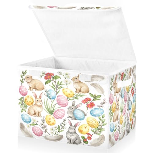 senya Easter Baskets Collapsible Storage Bins with Lids, Rabbit Bunny Eggs Storage Boxes Clothes Baskets for Organizing