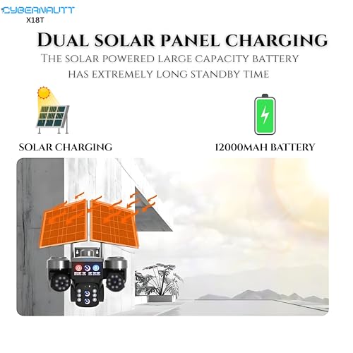 Image of XUGA-Cybernautt X18T 4G Solar Security Camera Outdoor, 18MP Triple Lens Pan-Tilt 4G LTE Cellular Camera with 12000mAh Battery, 355 PTZ, Two-Way Audio, 128GB SD Supported, All Lens Mobile Controlled