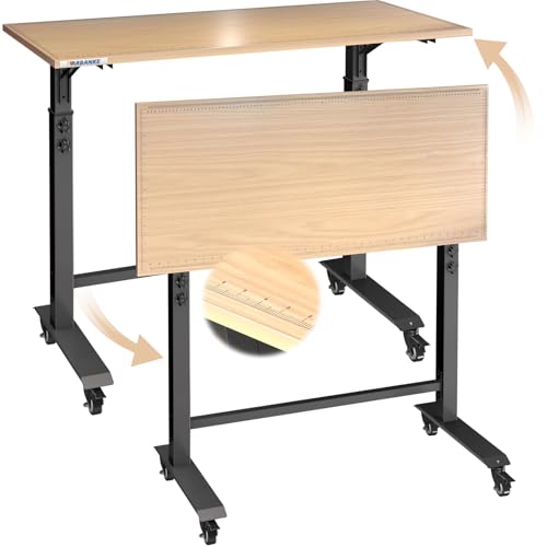 Larbanke Banco de trabajo plegable de 110 cm con báscula, banco de trabajo plegable de un solo toque con 5 alturas ajustables, de 85 cm a 105 cm, con 4 ruedas de freno y almohadillas de 360°, mesa de