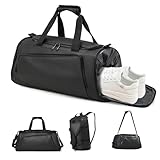 Sports Gym Bag, Duffel Bag with Shoe Compartment and Wet Pocket, Airplane Travel Bag Duffel Bag, Unisex Travel Bag, Black (32.4L)