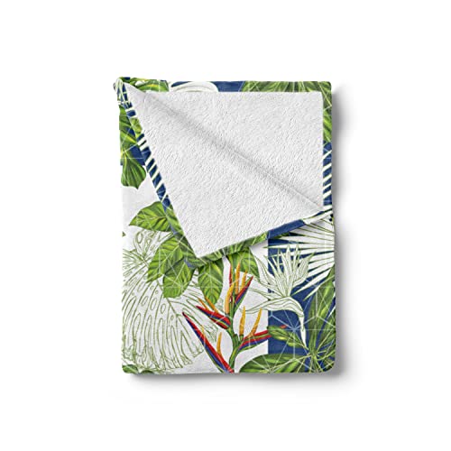 Ambesonne Exotic Garden Throw Blanket, Modern Tropical Palm Leaves Plumeria Bird Of Paradise Flowers, Flannel Fleece Accent Piece Soft Couch Cover For Adults, 50" X 60", Green And Cobalt Blue #TOP1