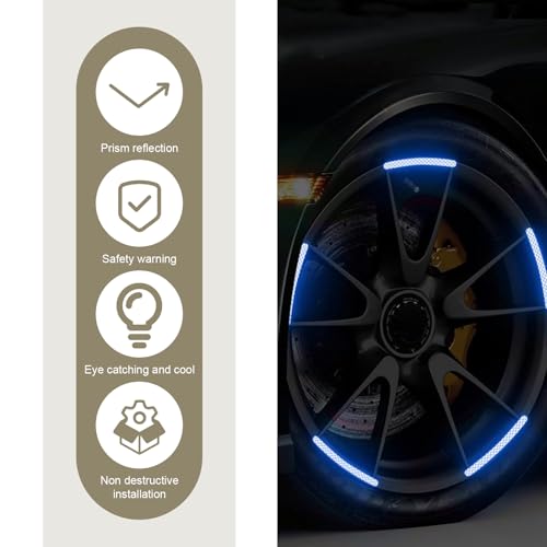 Hugwits 20 PCS Car Wheel Eyebrow Stickers, Reflective PVC Night Safety Warning Tire Rim Decals, Self-Adhesive Wheel Rim Stripes for Cars, Trucks, Motorcycles (Blue) - Thumbnail 7