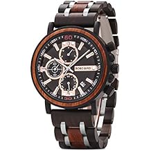 BOBO BIRD S18-1 Mens Wood Watch Stylish Wooden Stainless Steel Combined Chronograph with Luminous Pointers Fashion Timepiece for Men