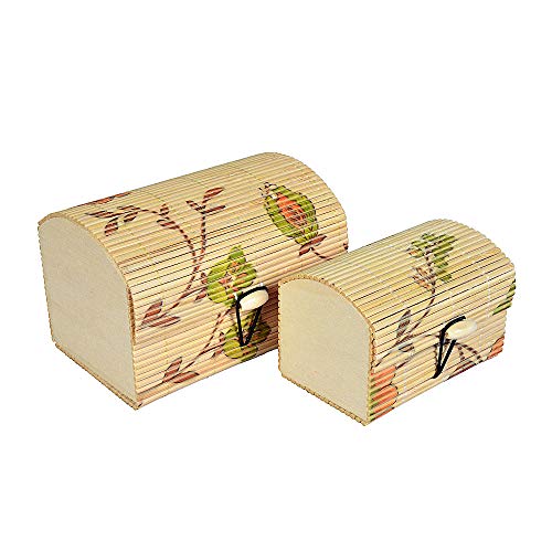 STRIPES Flower Handmade Bamboo Wooden Jewelry Box Organizer - Set of 2