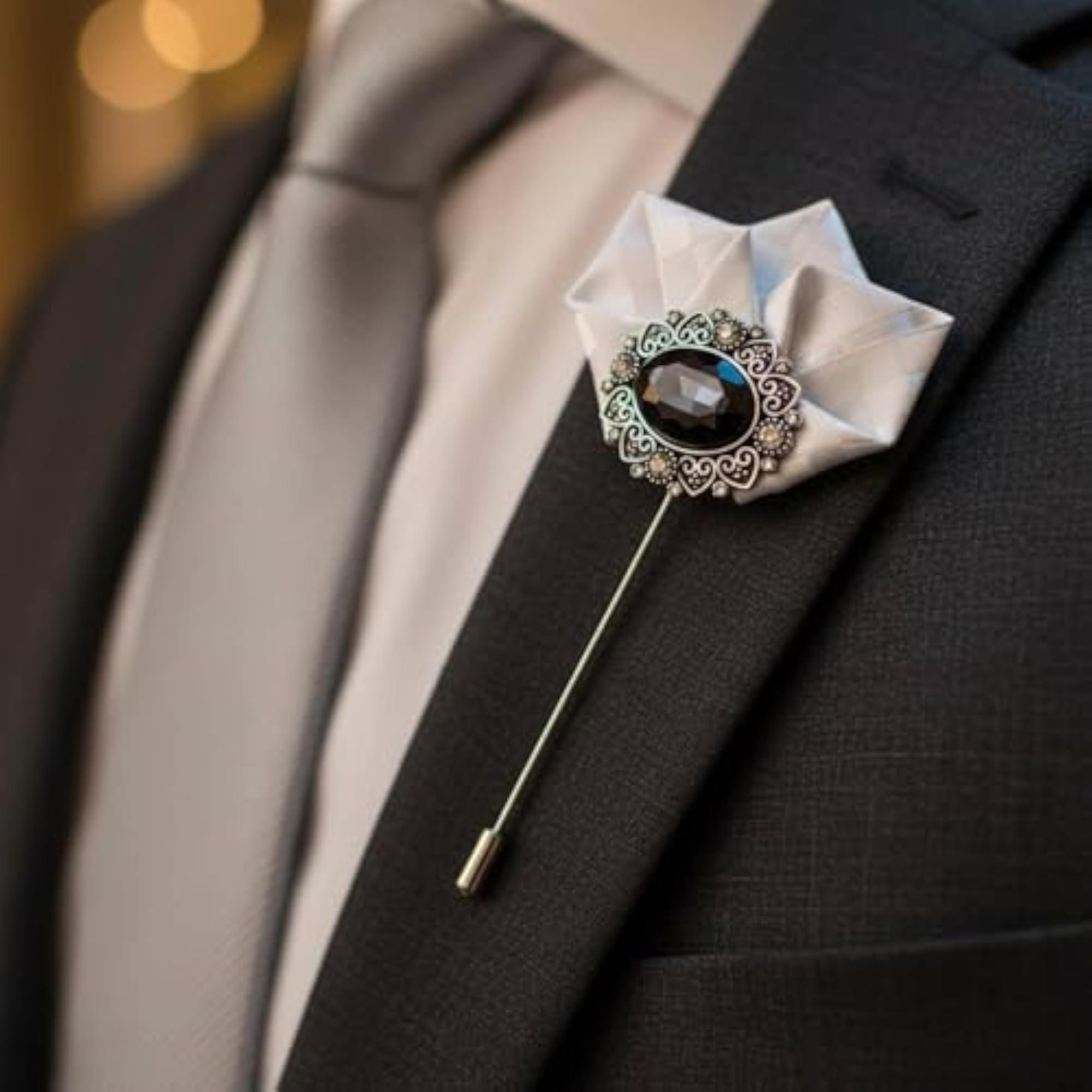 BNF® Men's Korean Design Boutonniere Lapel Pin, Elegant Textile Flower