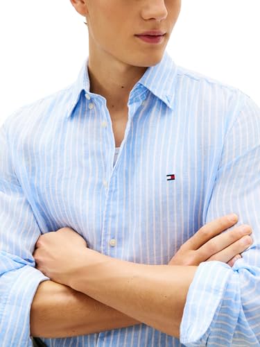 Image of Tommy Hilfiger Men's Long Sleeve Casual Linen Button Down Shirts in Regular Fit