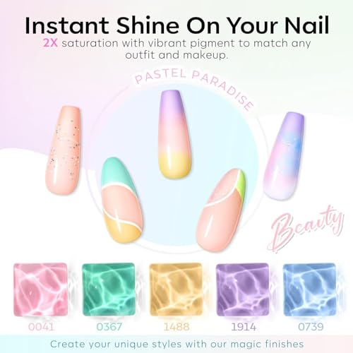 Image of modelones 40Pcs Gel Nail Polish Set, 36 Colors 2026 Summer Spring Pastel White Pink Light Yellow Blooming Glitter Gel Polish Kit with 4PCS Glitter Matte Glossy Top Base Coat LED Nail Art DIY Gift