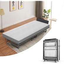 Folding Bed with Mattress,75" x 31" Rollaway Bed for Adults,Portable Foldable Bed on Wheels with Memory Foam Mattress and Metal Frame,Space Saving Fold Up Bed for Easy Storage