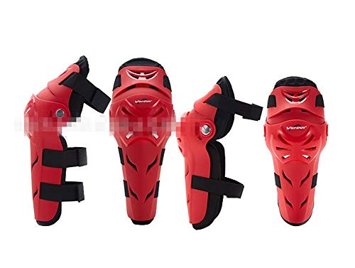 Rungear 4Pcs Motorcycle Knee Elbow Protector Motocross Racing Knee Shin Guard Pads Protective Gear Armors Set Adults (Red)