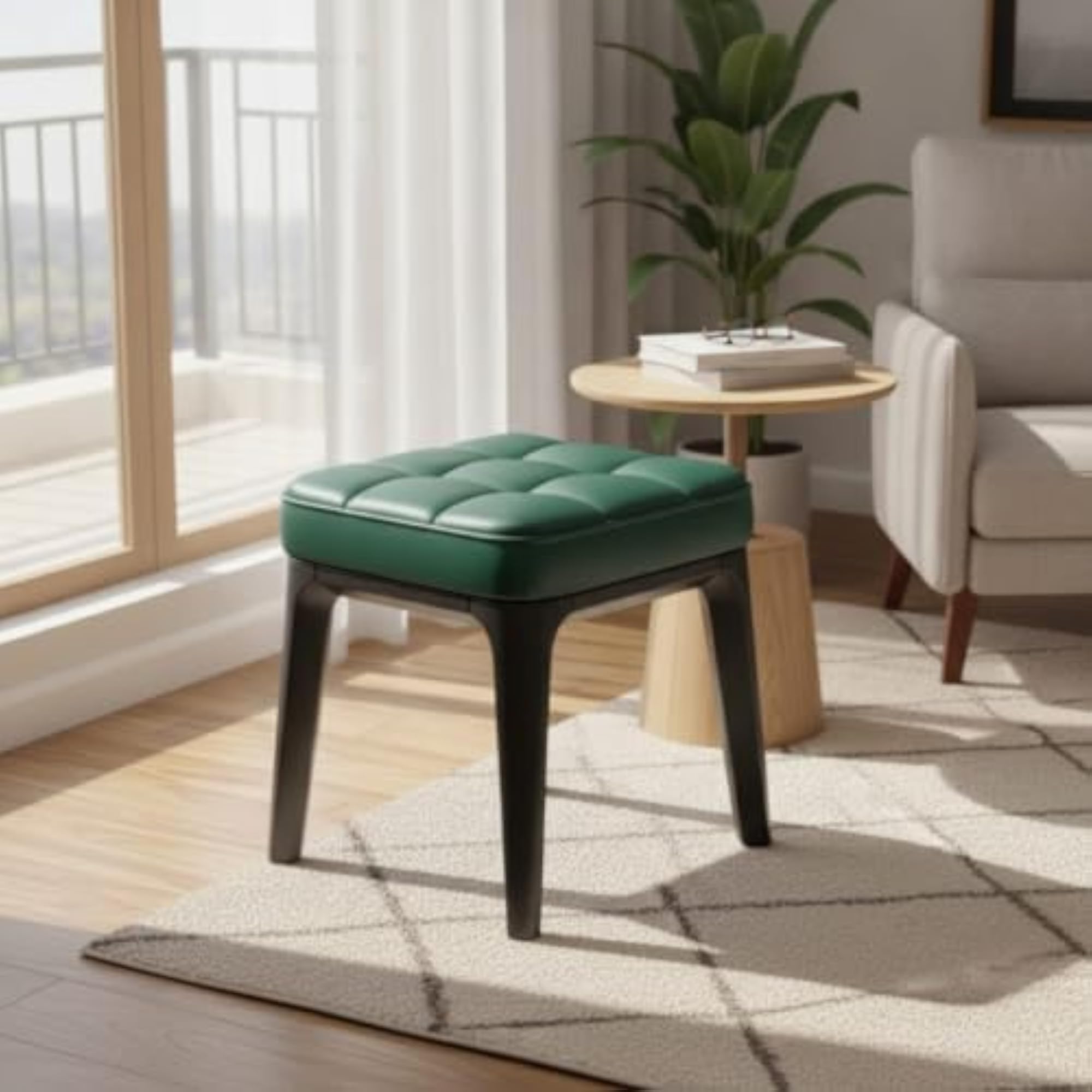Tufted Upholstered Stool, Space-Saving Footrest