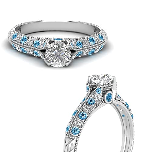Image of Choose Your Gemstone 2 Row Milgrain Diamond CZ Ring 925 Sterling Silver Round Shape Vintage Engagement Rings Matching Jewelry Wedding Jewelry Easy to Wear Gifts US Size 4 to 12