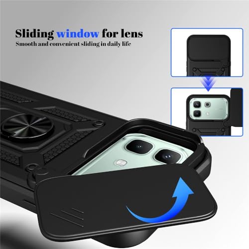 Image of Shockproof Back Case Cover for Infinix Note 60 Pro 5G, Shockproof Infinix Note 60 Pro Back Cover, Ring Case with Kickstand and Camera Protection Shutter - Black