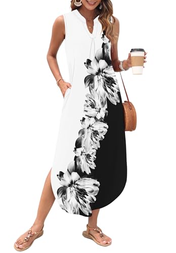 Image of AUSELILY Womens Summer Casual Maxi Dresses 2026 Sleeveless Long Beach Dresses V Neck Loose Sundresses with Side Split Pockets