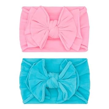 Baby Bling Bows Newborn to Little Girls Hair Bow - FAB-BOW-LOUS Headbands Toddlers Hair Accessories, Made in the USA, One Size 2 Pack - neon pink a boo + neon blue