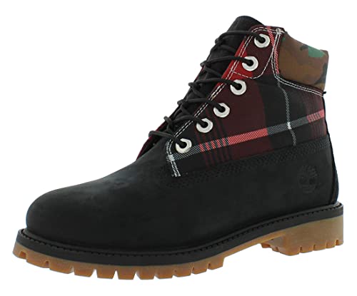 Image of Timberland Premium 6 in WP L /F GS Boys Shoes Size 5.5, Color: Black Nubuck /Core Black /Black