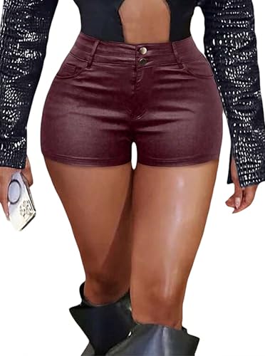 Benfoly Womens High Waisted Faux Leather Shorts Stretchy Booty Bodycon