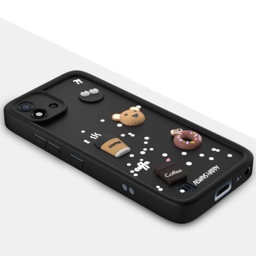 Image of Bintage Cute Fun Ball | Taddy Cartoon 3D Smiley Coffee Cup | Milk Donut | Full Protection Rubber Back Cover Compatible for Realme RMX3063 / Realme C20 - Black