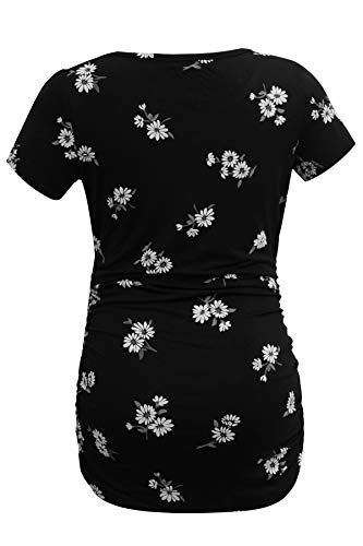 Smallshow Women's Maternity Tops Side Ruched Tunic T-Shirt Pregnancy Clothes Medium Deep Grey-Svp121-White Stripe #TOP3