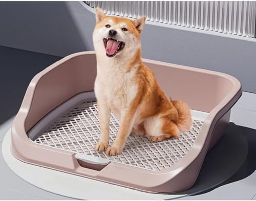ペットトイレ JQEJDKE 犬トイレトレー ワイド 保護掃除簡単 トレーニングトイレ 飛び散り防止壁プレート付き 屋内屋外 中型犬 小型犬 グレー A 504010.5CM (ピンク)