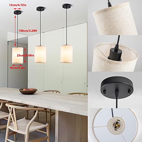 Battery Operated Pendant Light Remote Control,Wireless Hanging Lamp Non Hardwired,3 Pack Fabric Pendant Lighting For Kitchen Island,Battery Chandelier With Rechargable Light Bulbs 30Hrs Battery Life #TOP2