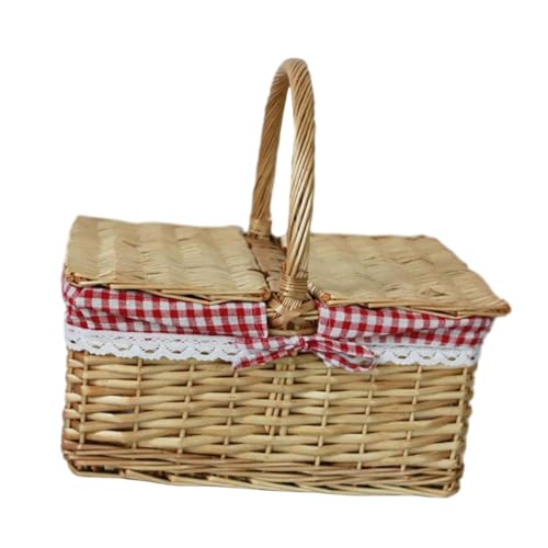 PETSOLA Cesta de Picnic Rústica de Mimbre para Fiestas Al Aire Libre en Parques.