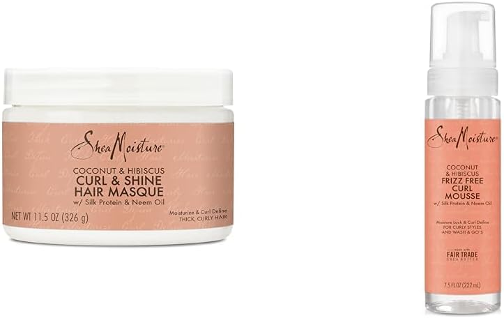 SheaMoisture Coconut & Hibiscus Hair Mask 11.5oz + Frizz Control Styling Mousse 7.5oz