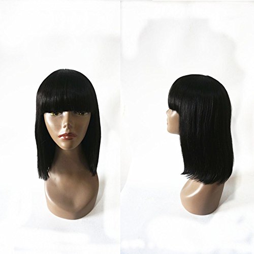 Enoya Human Hair Bob Wigs with Bangs Brazilian Straight Machine Made Glueless Short Wigs (12" Straight #1)