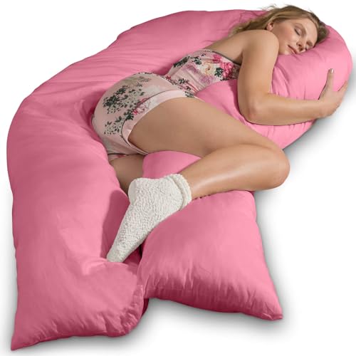 Traumreiter Seitenschläferkissen Jumbo XXL mit Bezug Baumwolle Pink I Extra hohes und langes orthopädisches Komfortkissen. Schwangerschaftskissen zum Schlafen Stillkissen Kissen. Body Pillow