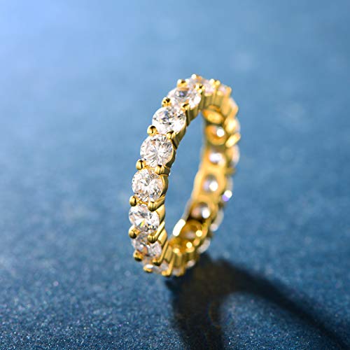 MDFUN 18K Yellow Gold Plated 4.0mm Round Cubic Zirconia Eternity, Engagement, Wedding Band Ring for Women3