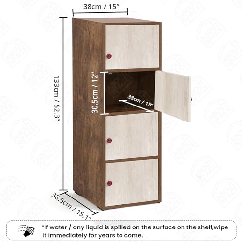 Image of ABOUT SPACE Wooden Cabinet - 4 Tier Storage Cabinet for Living Room with Magnetic Door, Space Saving Book Self for Home, Engineered Wood Kitchen Crockery Unit (Walnut - L 38 x B 38.5 x H 133 cm)