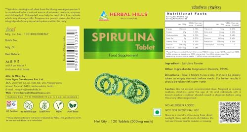Image of Herbal Hills Spirulina Tablets (120 Count Pack of 1)