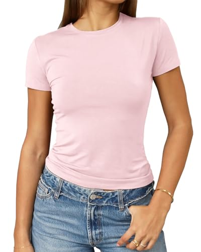 Image of Abardsion Women's Casual Basic Slim Fit T Shirts | Summer Clothes 2026 Going Out Crop Tops Short Sleeve Crew Neck Ladies Tees