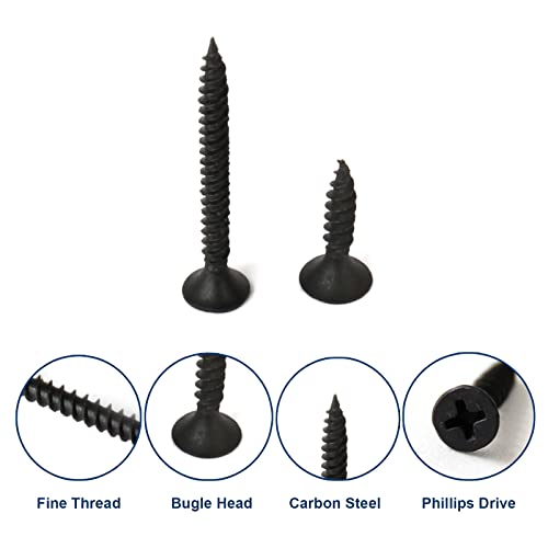 Fastener Tree #6 Drywall Screws Assortment Kit, Fine Thread Bugle Head Black Screws Self Tapping Screws For Wood, Soft Metal, Drywall 180Pcs #TOP2