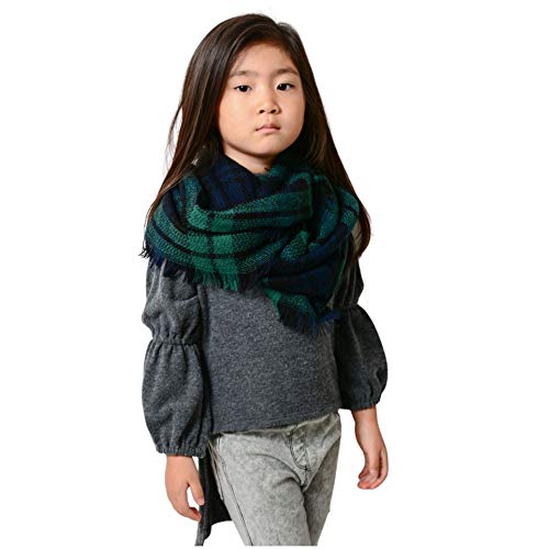 Fashion Scarf for Kids - Kids Flannel Infinity Scarf, Soft Light Plaid Shawl Wrap, Toddler Girl scarves for winter Autumn (Kids Green)