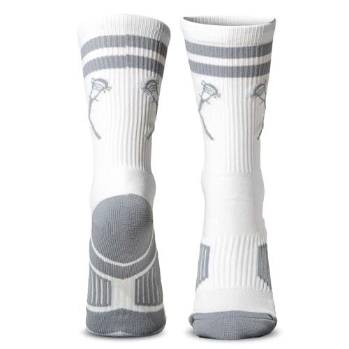 Image of ChalkTalkSPORTS Lacrosse Socks - Cushioned Mid-Calf Crew - Crossed Sticks | Moisture-Wicking Performance Blend, Athletic Lax Gear, Stay-Up Technology, Arch Support, Breathable, Boys and Men