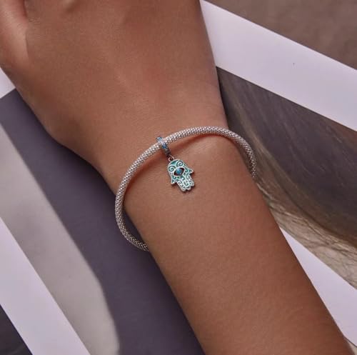 Abalorio de Mano de Fátima en plata de ley 925 compatible con pulseras de amuletos 4