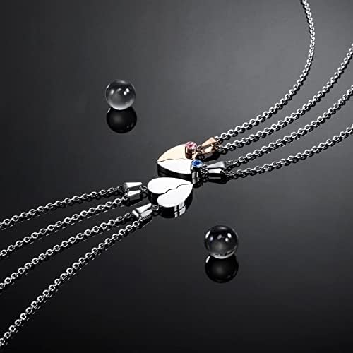 INBLUE Personalized Couple Necklace Custom Engraving Name Date for Men Women Boyfriend Girlfriend Birthstone Matching Heart Pendant Stainless Steel Adjustable Chain Lover Relationship Gift