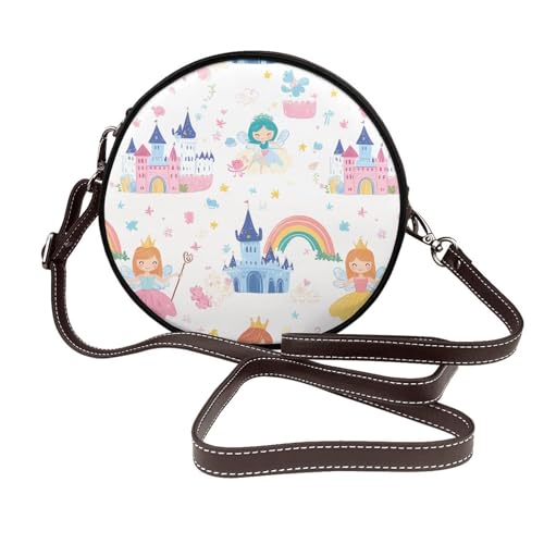 Sac à bandoulière rond en cuir végétalien aux finitions château de princesse