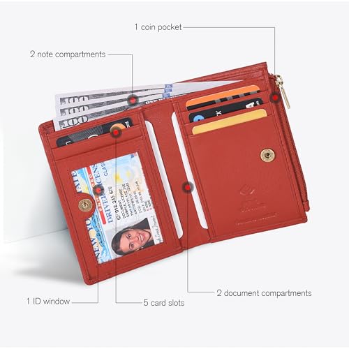Image of Oak Leathers Leather Wallet For Women - Small RFID Coin Purse Credit Card & ID Holder for Ladies, Gift for Women's, Bifold Wallets (Nappa Orange)