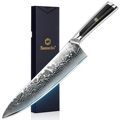 Sunnecko 8 Inch Japanese Damascus Chef Knife - Ultra Sharp 10-12 Degree Edge VG10 67 Layers Kitchen...