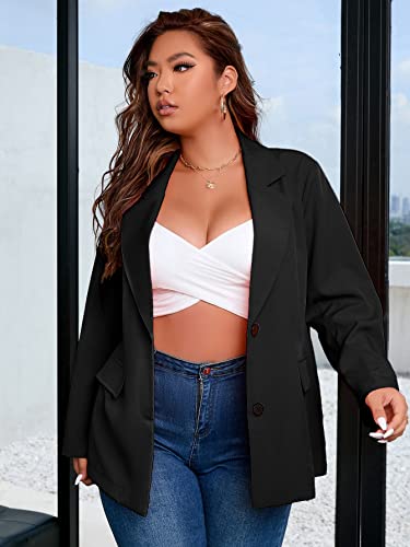 WDIRARA Women's Plus Size Elegant Single Breasted Lapel Collar Solid Casual Work Blazer3