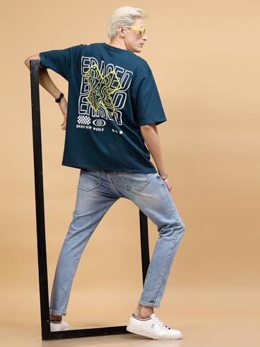 Image of Rigo Back Printed Half Sleeves Round Neck Oversized T-Shirt for Men | Drop Shoulder T-Shirt for Men | Loose Baggy Fit T-Shirt for Men