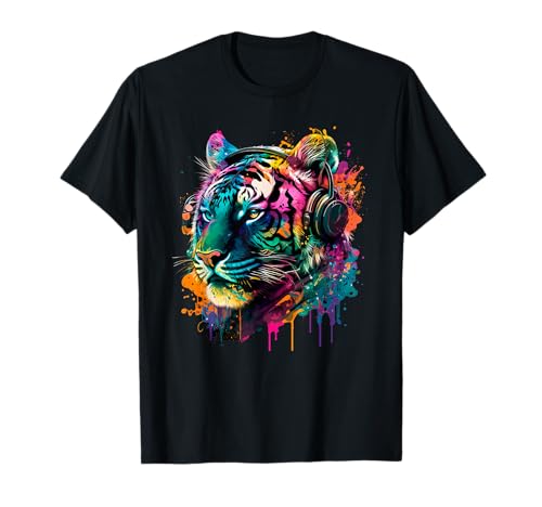 Rainbow Tiger Casque audio Motif tête de tigre T-Shirt
