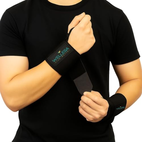 Image of Wellesa Wrist Support for Gym Workout | Wrist Band for Pain Relief & Weight Lifting | Wrist Wrap for Men & Women | Wrist Brace | Gym Accessories | One Size | Black
