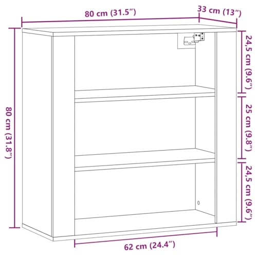 Armoire murale chêne Artisan 80x33x80cm suspendue à 3 compartiments - 3