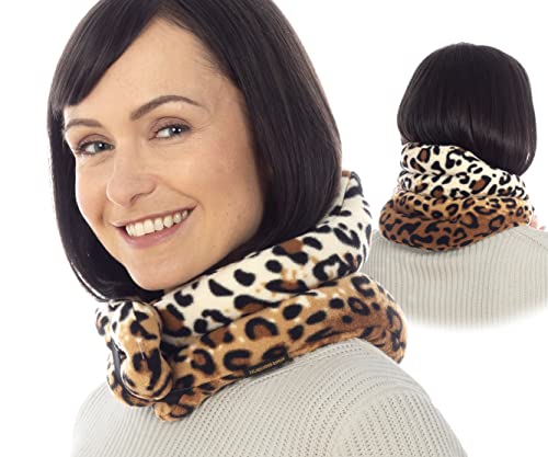 Image of SunnyBay Microwave Heating Pad, Microwavable Heated Neck and Shoulder Wrap, Weighted Hands-Free Beanbag Pack with Wide Neck Coverage, 2.5 lbs, 26 Inches Long-Length, Leopard