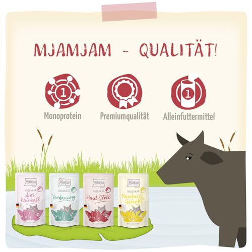 MjAMjAM – Premium Nassfutter für Katzen - Wellness Wohlfühlpaket Rind, 12er Pack (12 x 125g), getreidefrei mit extra Fleisch